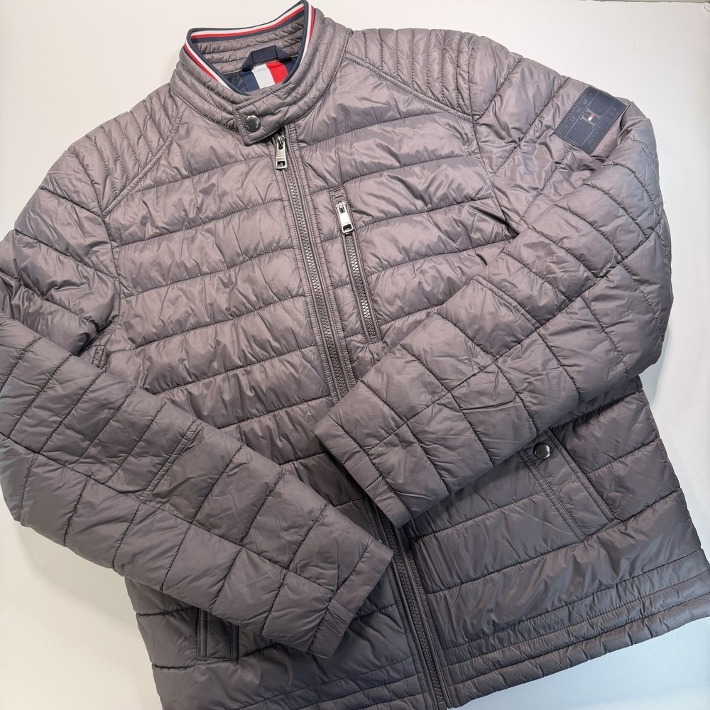 Tommy Hilfiger Gray Full Zip Quilted Puffer Jacket M Classic Preppy
